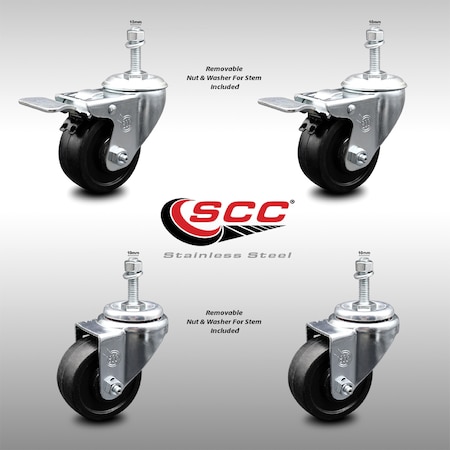 Service Caster 3 Inch SS Soft Rubber 10mm Threaded Stem Caster Total Lock Brake SCC, 2PK SCC-SSTSTTL20S314-SRS-M1015-2-S-2